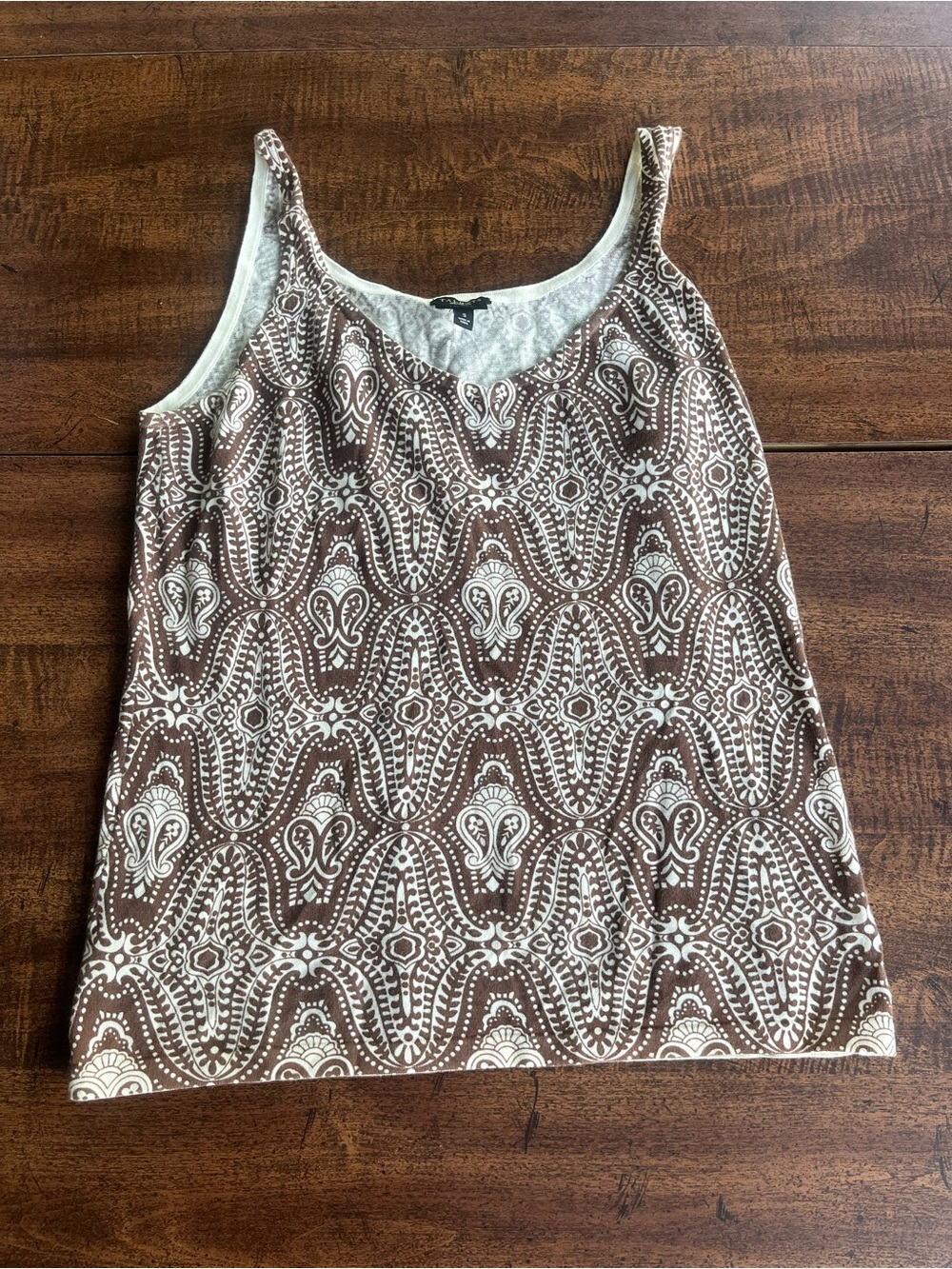 Talbots Pima Cotton Paisley Tank Top Womens Small Brown Cream Sleeveless Knit